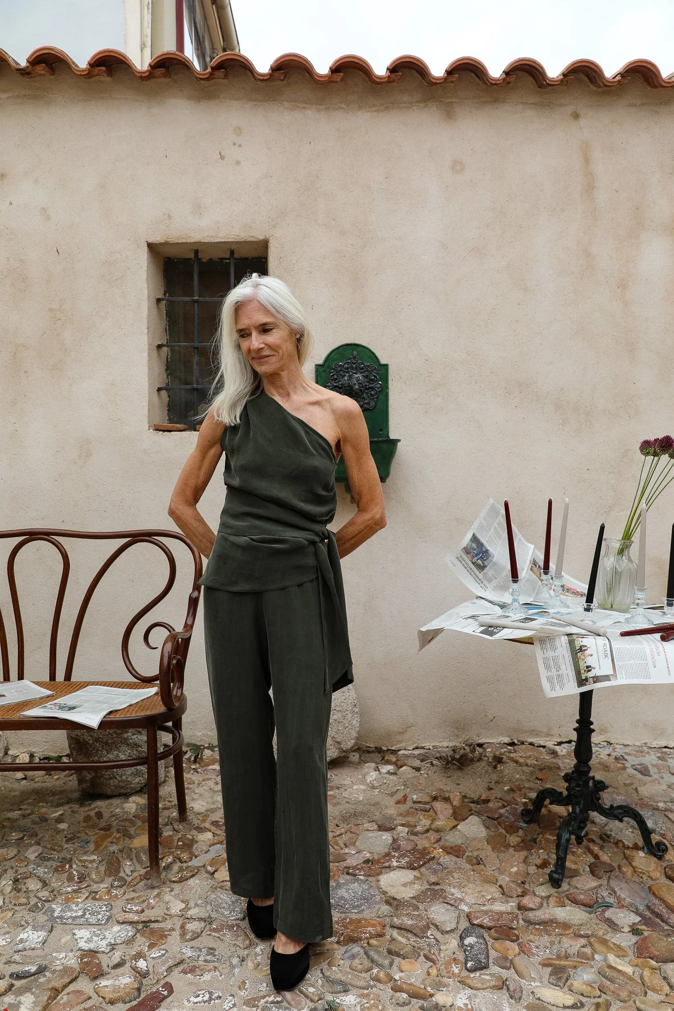 Asymmetric Cupro Top Olive Green - Image 3