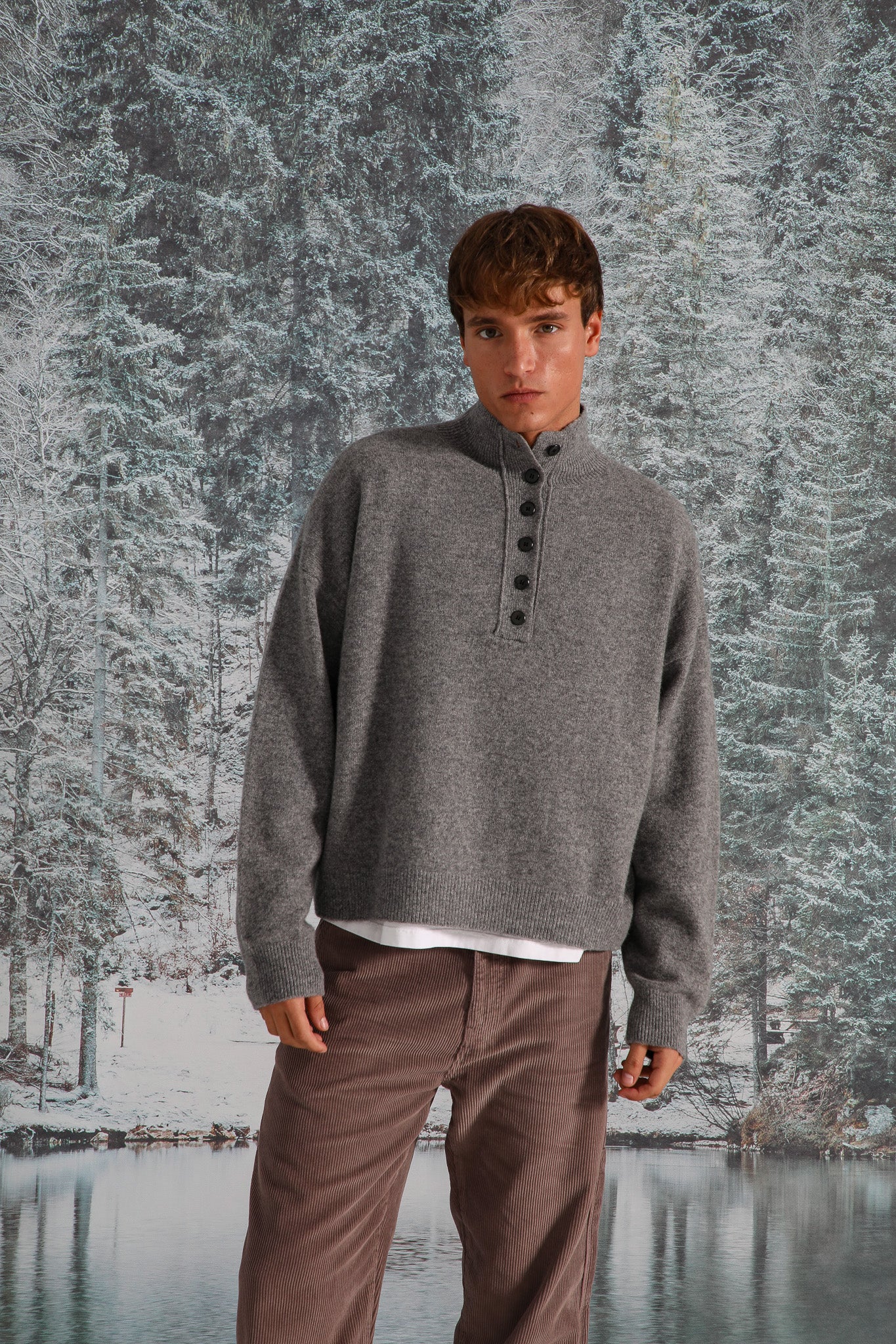Buttons Turtleneck Knit Sweater Dark Grey  - Image 7