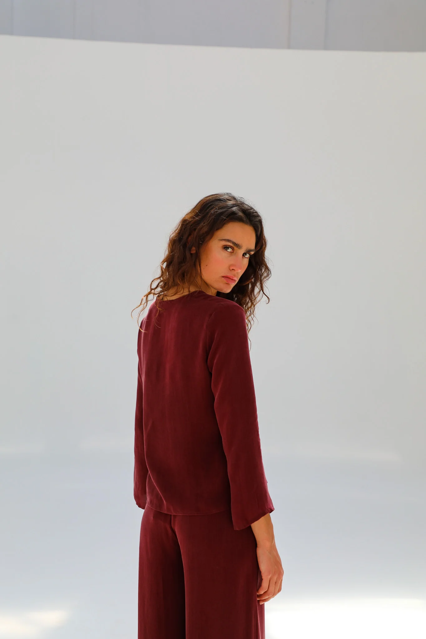 Flow Cupro Silk Top Burgundy - Image 7