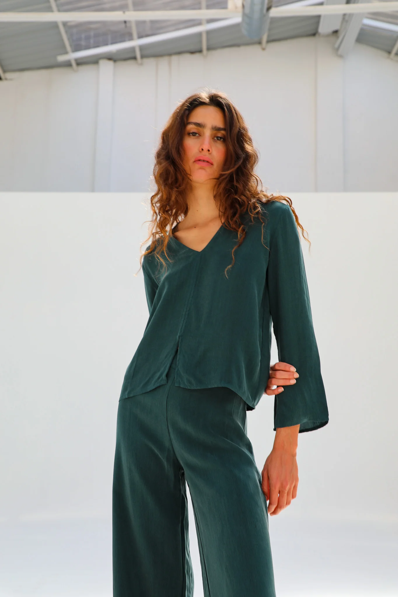 Flow Cupro Silk Top Green - Image 6