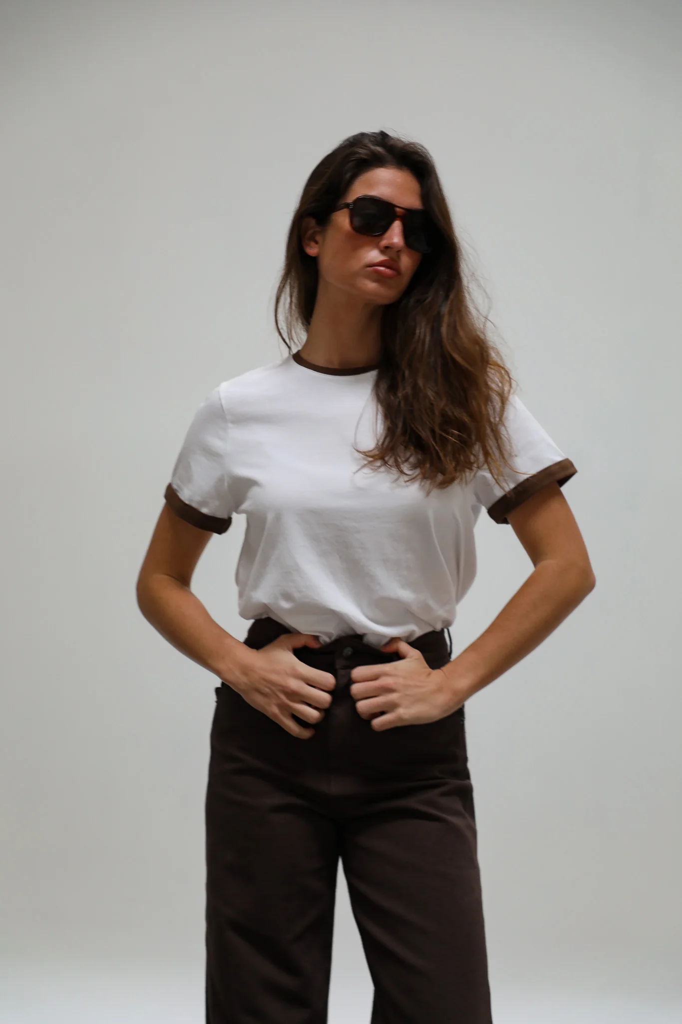 Short Ringer T-Shirt Brown & White - Image 3